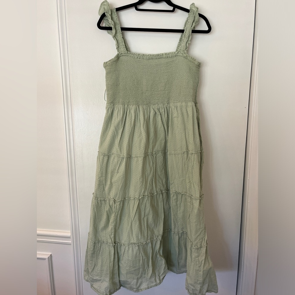 J. Crew Tiered Smocked Swiss Dot Dress- Sage Green